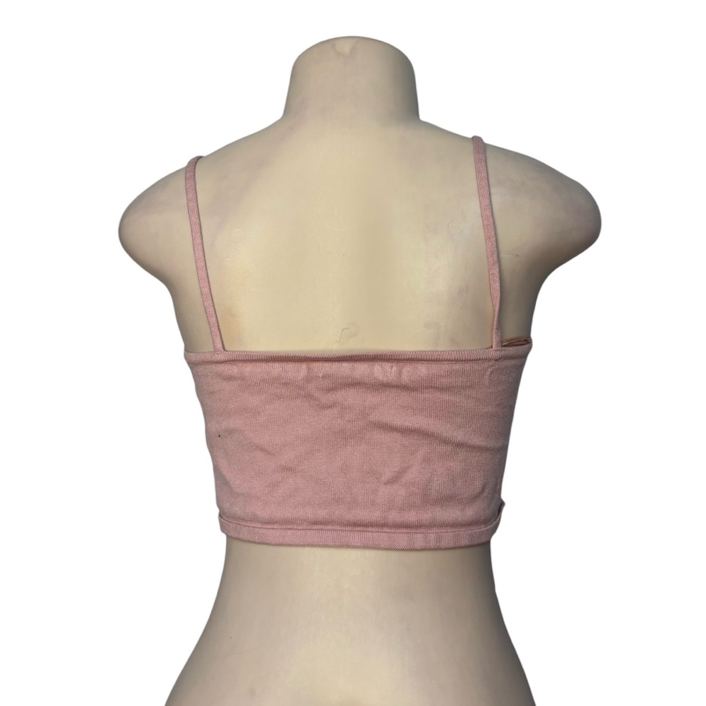 Pink Ribbed Drawstring Crop Top - Picture 2 of 3